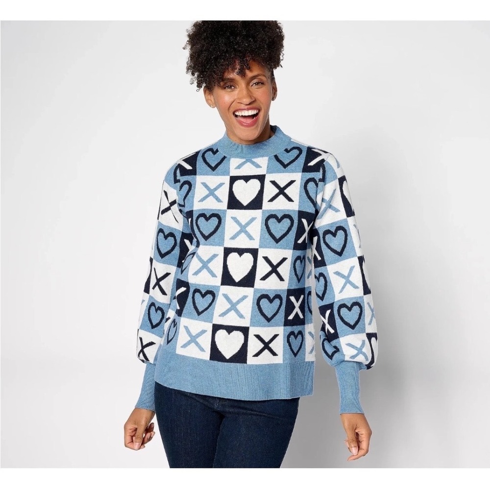 Studio Park x Courtney Khondabi Blue Heart Print‎ XO Sweater Women's Size 2X